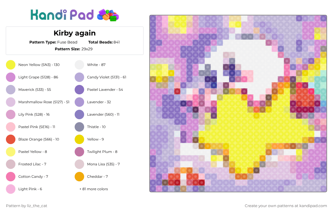 Kirby again - Fuse Bead Pattern by maomao_thepoisoneater on Kandi Pad - blue,pink,yellow