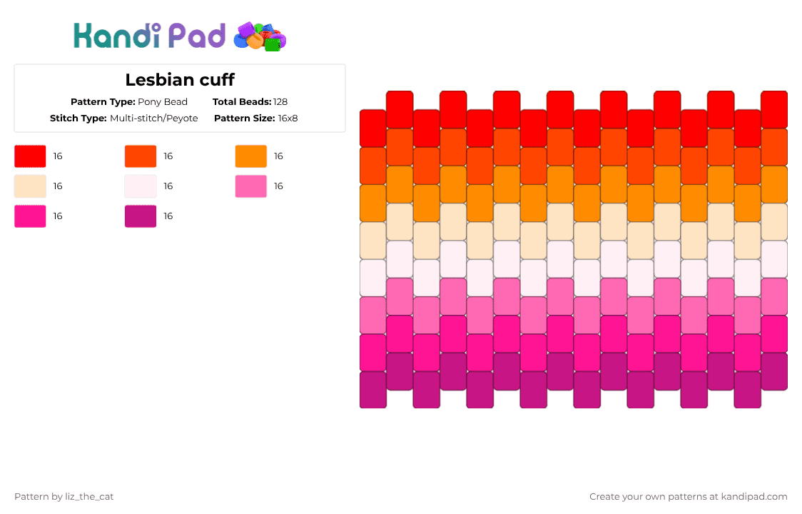 Lesbian cuff - Pony Bead Pattern by dreamxd on Kandi Pad - red,pink