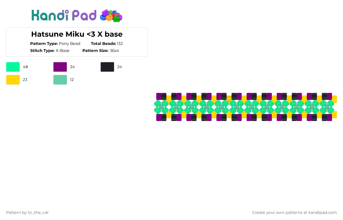 Hatsune Miku - Pony Bead Pattern by dreamxd on Kandi Pad - teal