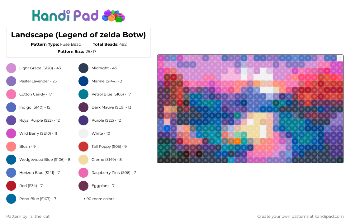 Landscape (Legend of zelda Botw) - Fuse Bead Pattern by maomao_thepoisoneater on Kandi Pad - pink,blue,red,purple