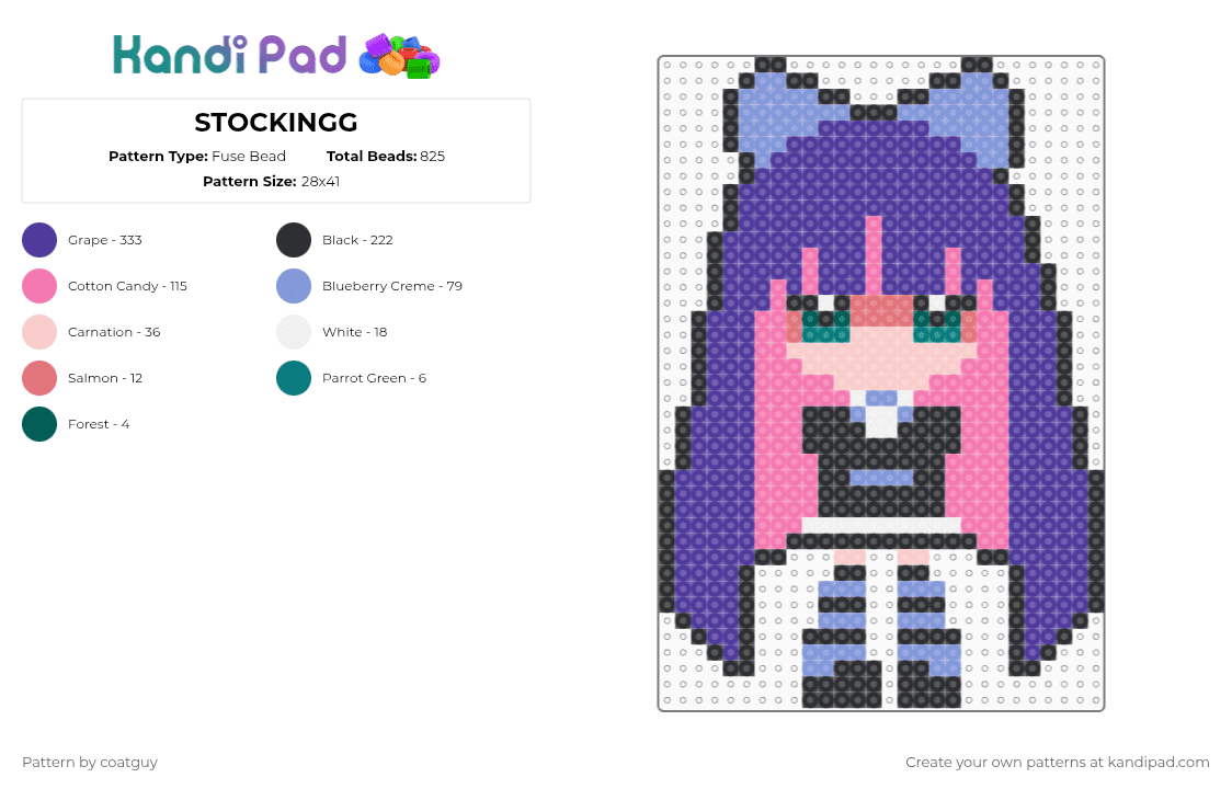 STOCKINGG - Fuse Bead Pattern by coatguy on Kandi Pad - pink,purple,light blue