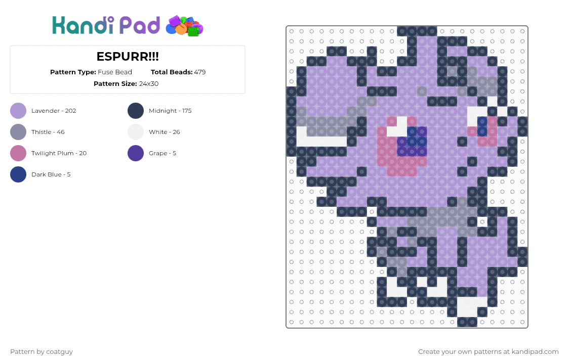 ESPURR!!! - Fuse Bead Pattern by coatguy on Kandi Pad - purple,pink