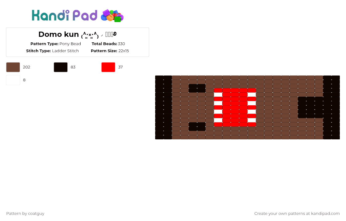 Domo kun ₍˄·͈༝·͈˄₎◞ ̑̑ೃ࿔ - Pony Bead Pattern by coatguy on Kandi Pad - brown