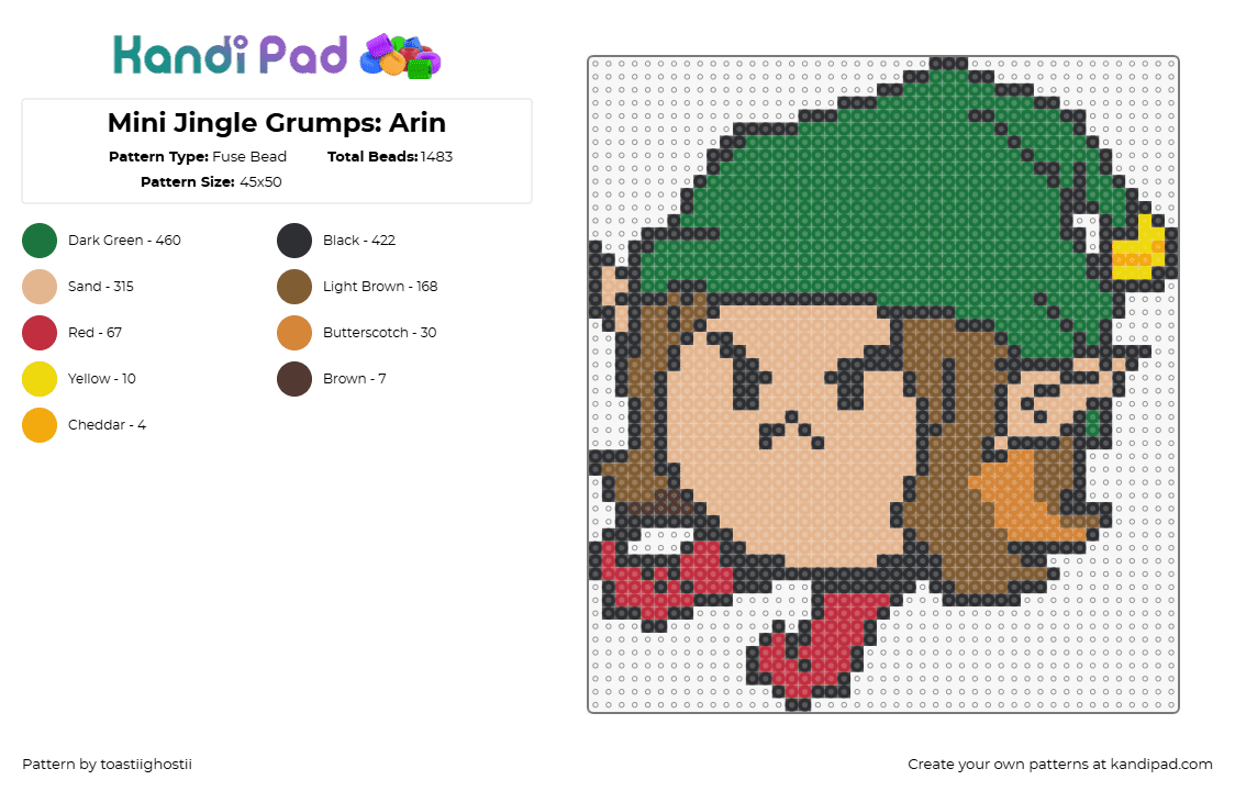 Mini Jingle Grumps: Arin - Fuse Bead Pattern by toastiighostii on Kandi Pad - game grumps,elf,arin,youtube,christmas,tan,green,brown