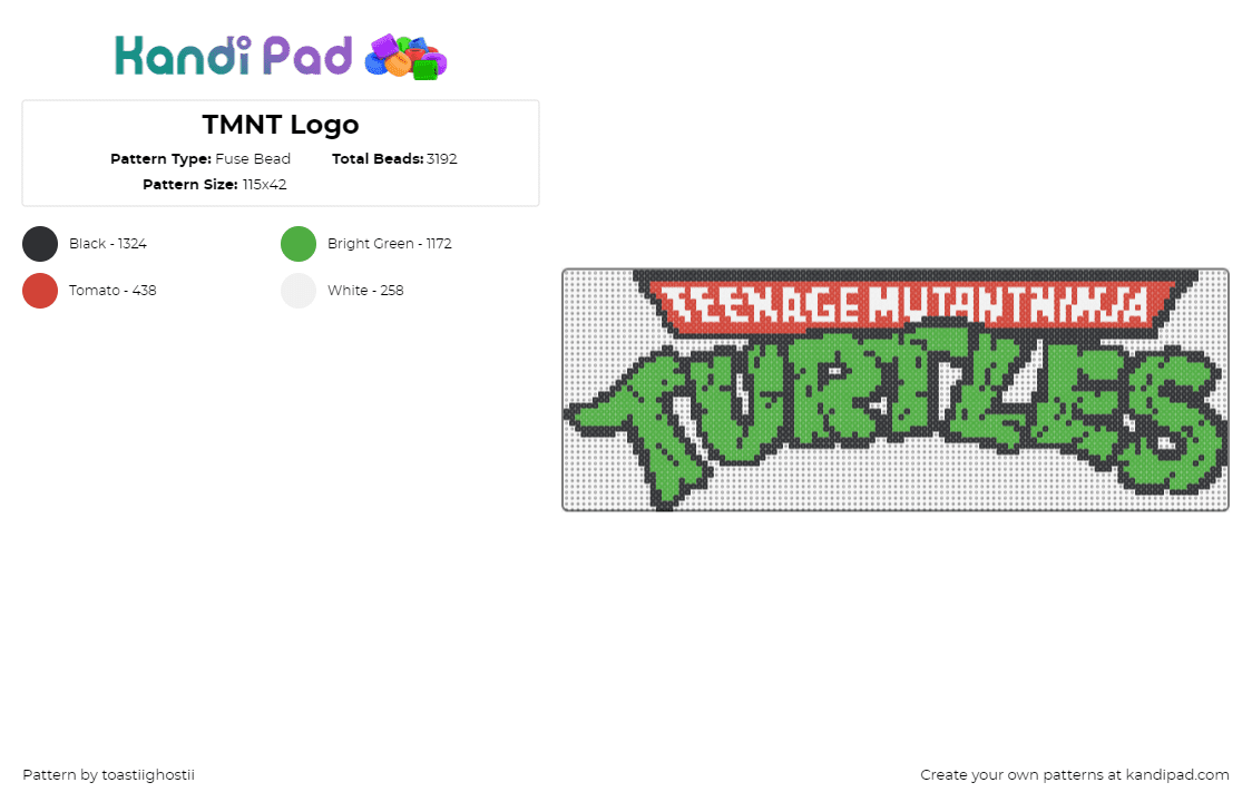 TMNT Logo - Fuse Bead Pattern by toastiighostii on Kandi Pad - tmnt,teenage mutant ninja turtles,logo,sign,cartoon,tv show,comic,green,red