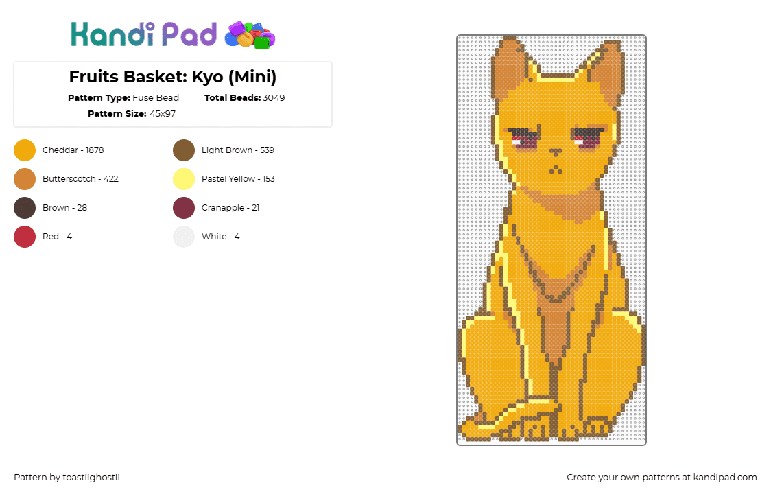 Fruits Basket: Kyo (Mini) - Fuse Bead Pattern by toastiighostii on Kandi Pad - orange