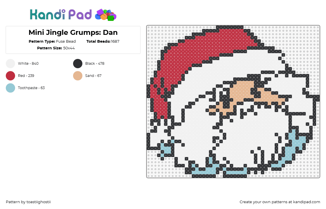 Mini Jingle Grumps: Dan - Fuse Bead Pattern by toastiighostii on Kandi Pad - game grumps,santa claus,dan,youtube,christmas,head,white,red