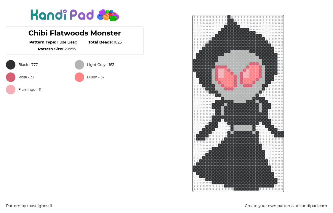 Chibi Flatwoods Monster - Fuse Bead Pattern by toastiighostii on Kandi Pad - flatwoods monster,mythological,chibi,cute,creature,black,gray