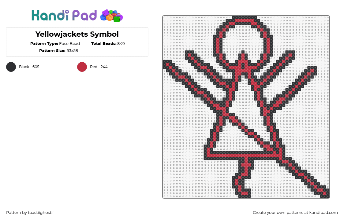 Yellowjackets Symbol - Fuse Bead Pattern by toastiighostii on Kandi Pad - yellowjackets,symbol,logo,horror,tv show,paranormal,black,red