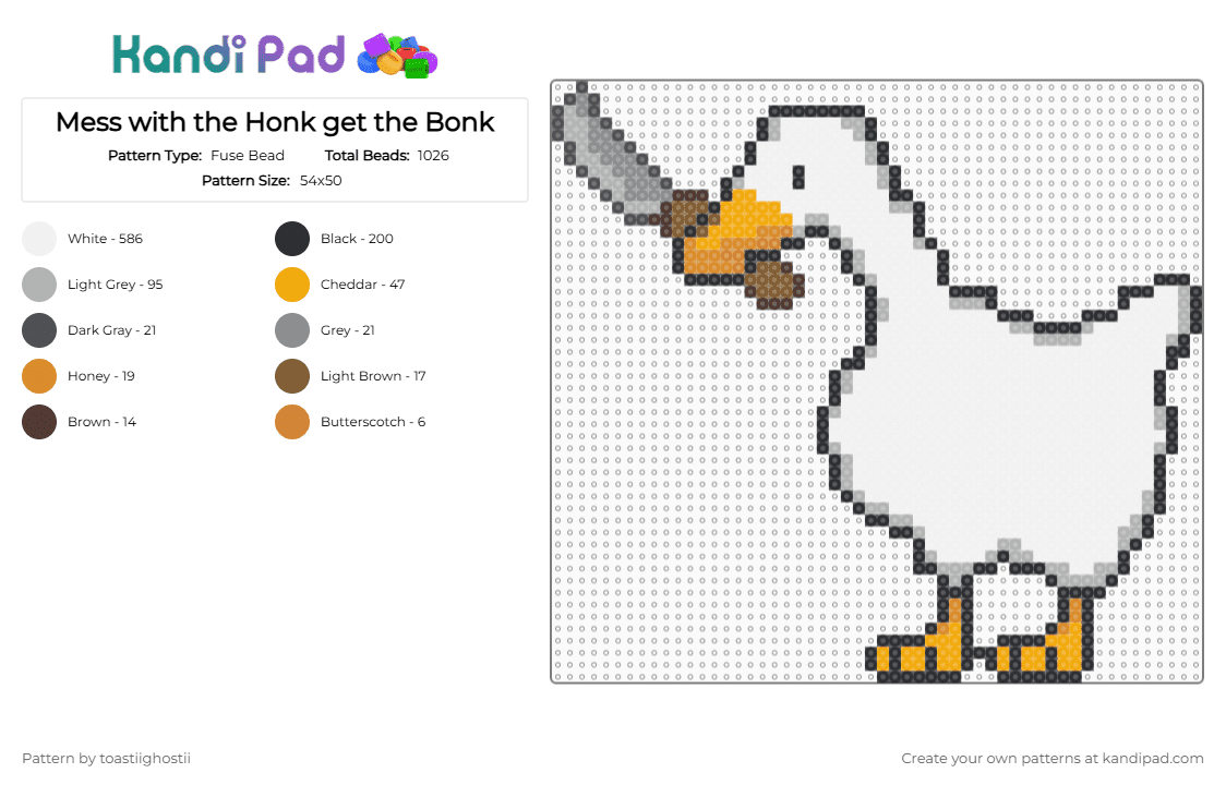 Mess with the Honk get the Bonk - Fuse Bead Pattern by toastiighostii on Kandi Pad - white,beige,orange