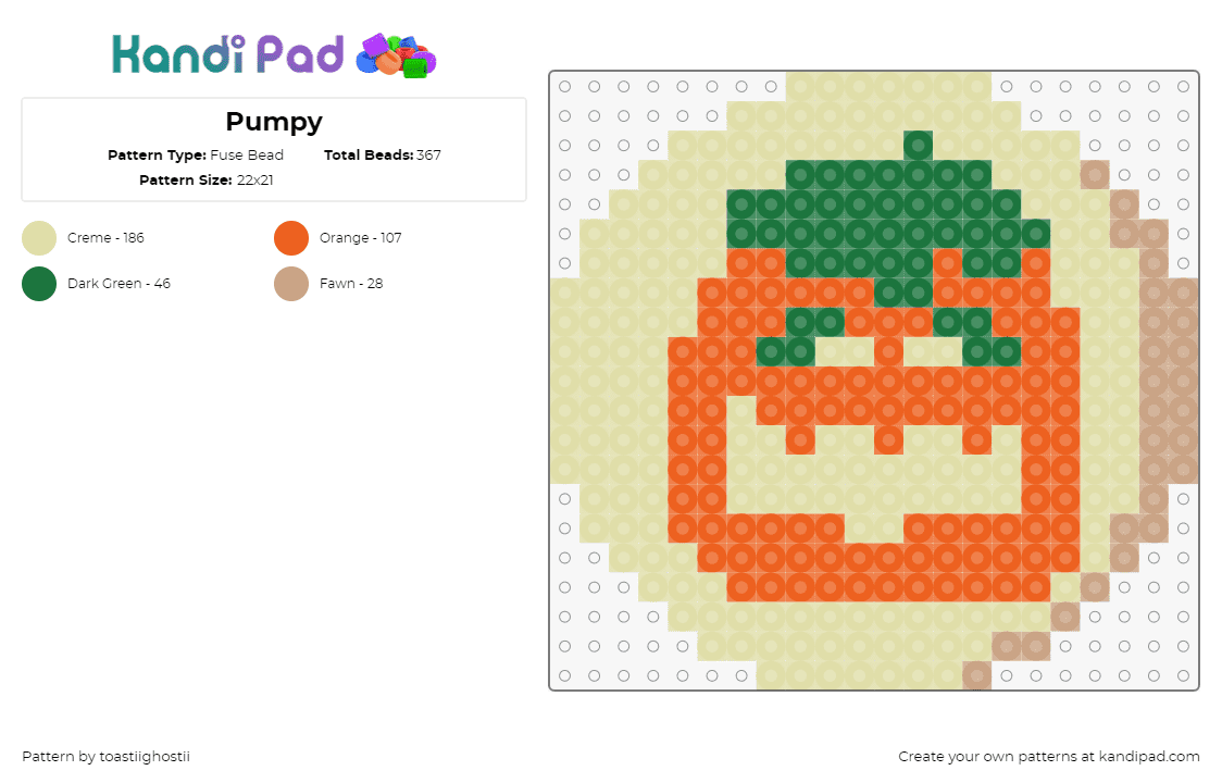 Pumpy - Fuse Bead Pattern by toastiighostii on Kandi Pad - cookie,pumpkin,halloween,jackolantern,dessert,food,beige,orange,green