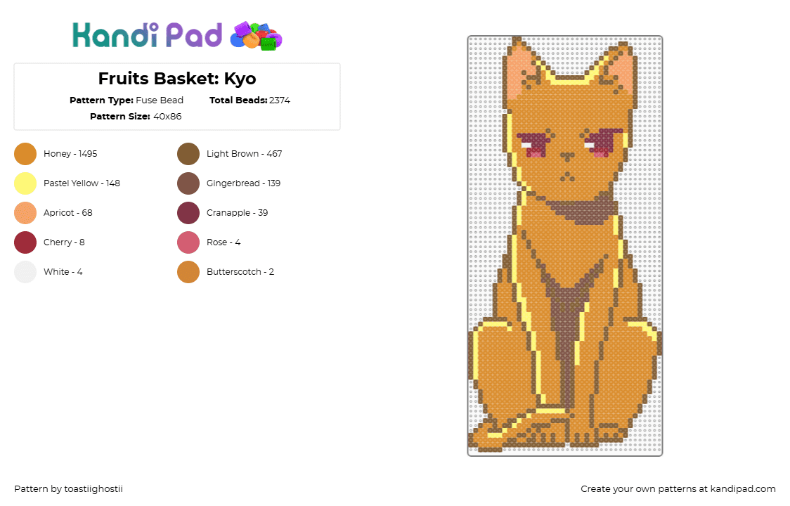 Fruits Basket: Kyo - Fuse Bead Pattern by toastiighostii on Kandi Pad - tan,orange