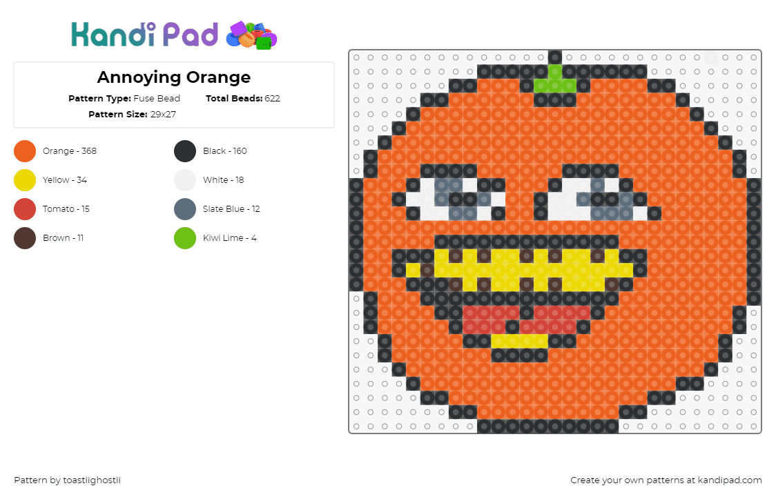 Annoying Orange - Fuse Bead Pattern by toastiighostii on Kandi Pad - annoying orange,meme,character,tv show,smile,face,fruit,yellow,orange