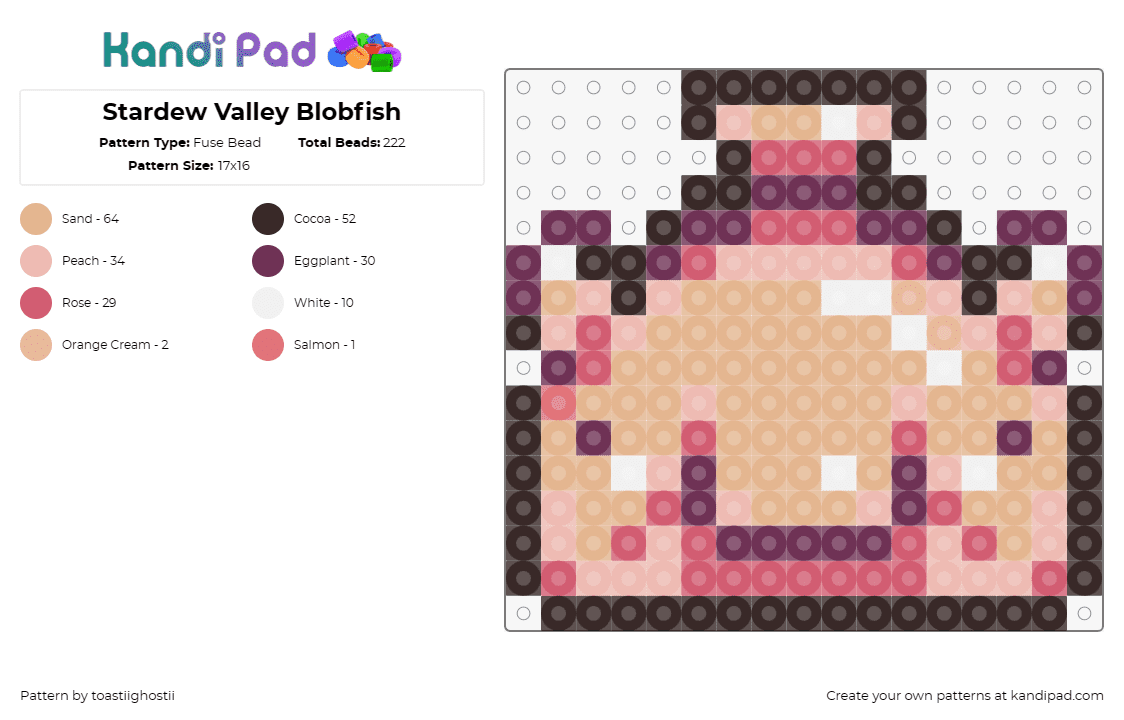 Stardew Valley Blobfish - Fuse Bead Pattern by toastiighostii on Kandi Pad - blobfish,stardew valley,video game,pink