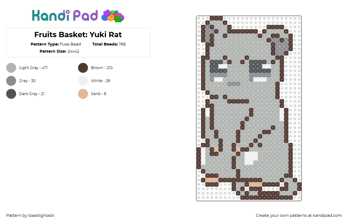 Fruits Basket: Yuki Rat - Fuse Bead Pattern by toastiighostii on Kandi Pad - beige