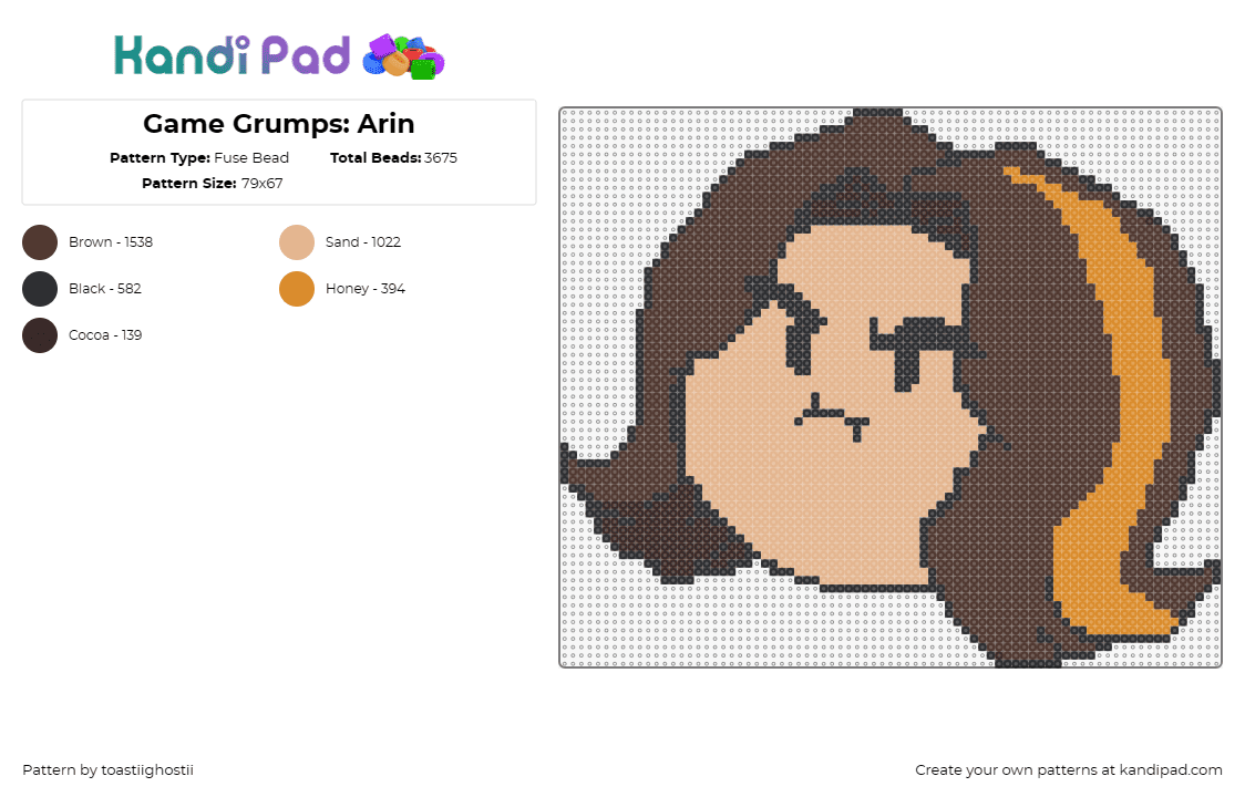 Game Grumps: Arin - Fuse Bead Pattern by toastiighostii on Kandi Pad - arin,game grumps,youtube,character,tan,brown