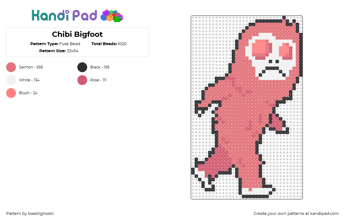 Chibi Bigfoot - Fuse Bead Pattern by toastiighostii on Kandi Pad - bigfoot,mythological,chibi,creature,character,pink