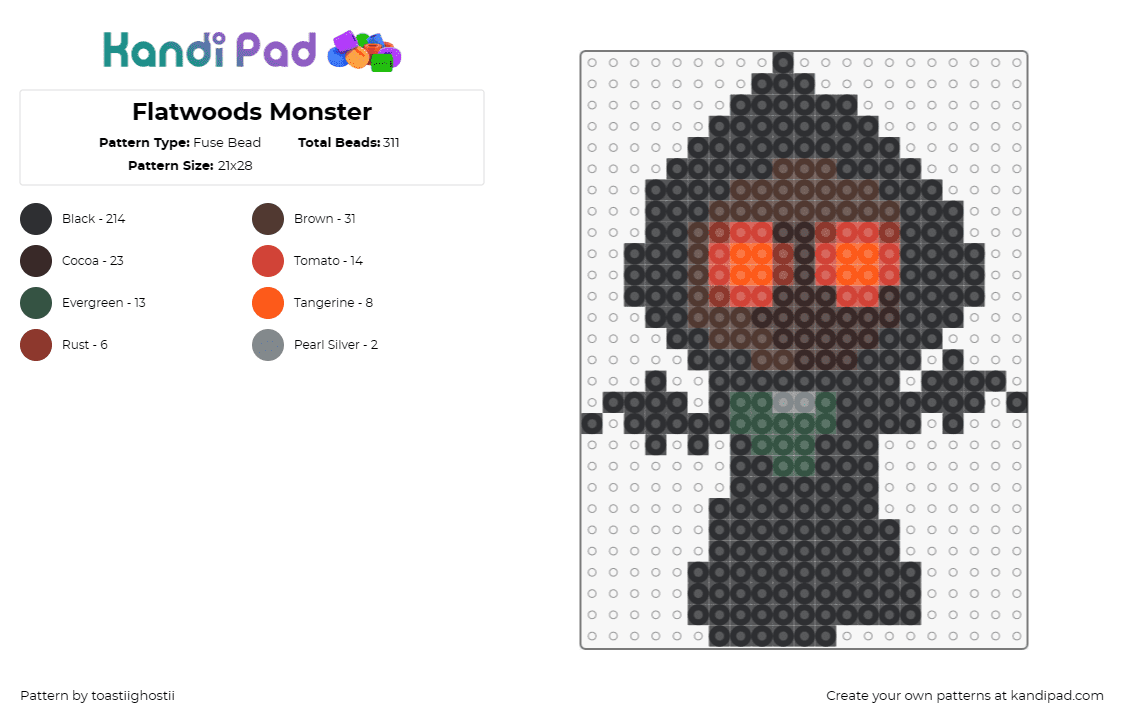 Flatwoods Monster - Fuse Bead Pattern by toastiighostii on Kandi Pad - flatwoods monster,mythological,silhouette,spooky,folklore,halloween,black