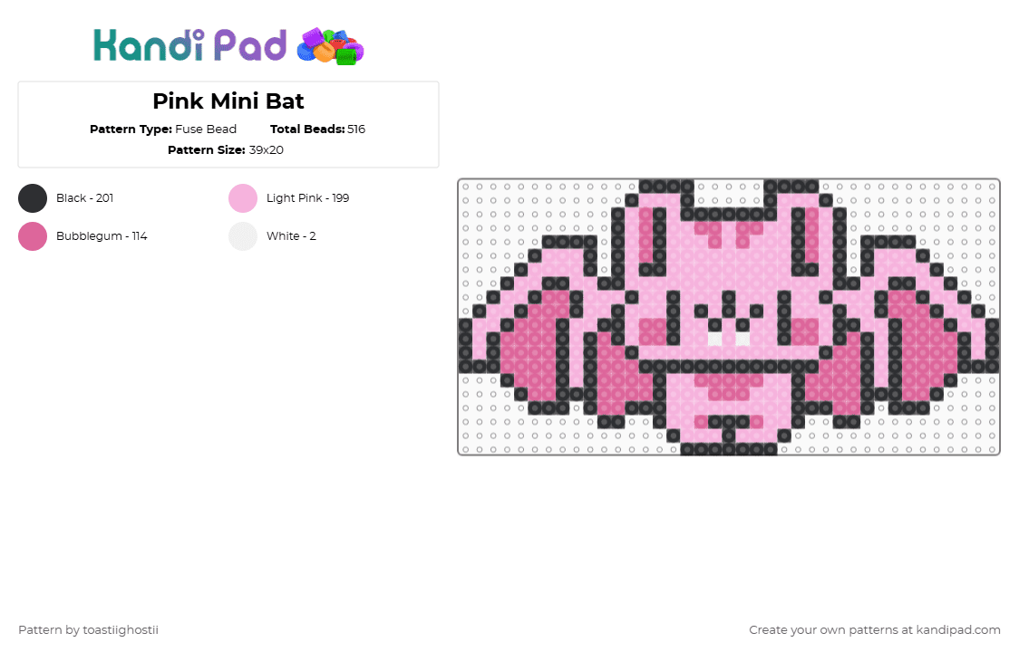 Pink Mini Bat - Fuse Bead Pattern by toastiighostii on Kandi Pad - pink