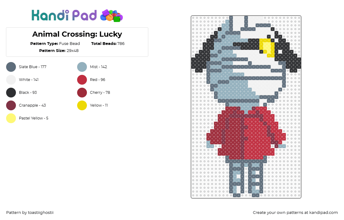 Animal Crossing: Lucky - Fuse Bead Pattern by toastiighostii on Kandi Pad - red,gray,light blue