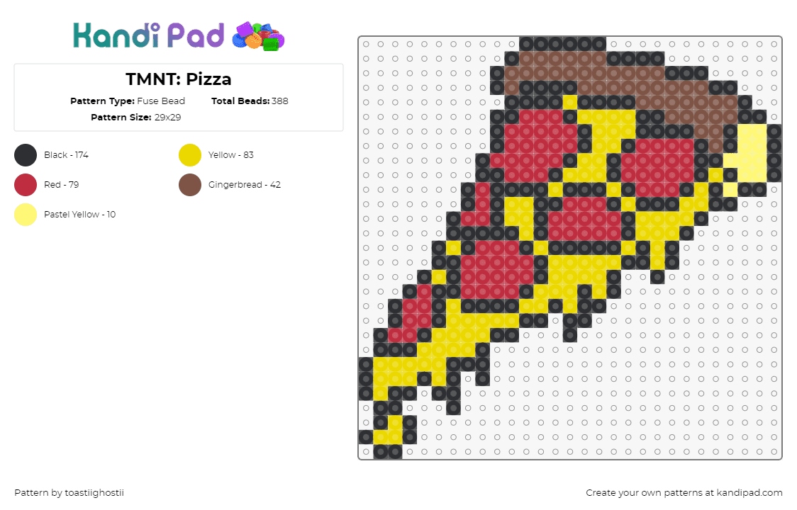 TMNT: Pizza - Fuse Bead Pattern by toastiighostii on Kandi Pad - pizza,slice,food,tmnt,teenage mutant ninja turtles,cartoon,tv show,animation,yellow,red,brown