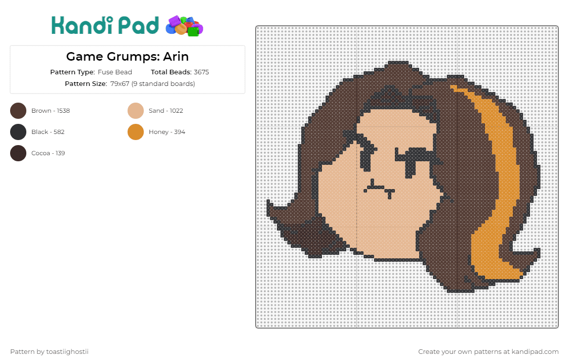Game Grumps: Arin - Fuse Bead Pattern by toastiighostii on Kandi Pad - arin,game grumps,video games,character,youtube,fun,quirky,iconic,tribute,tan,brown