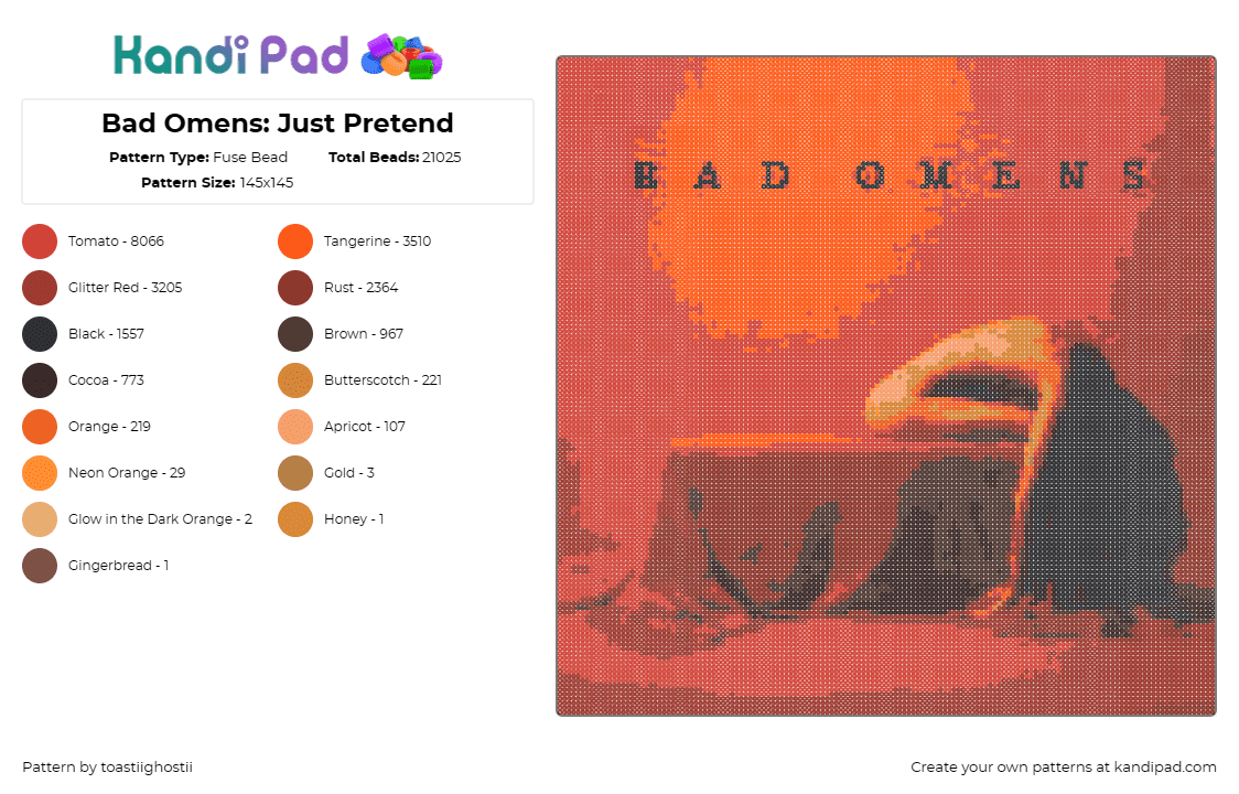 Bad Omens: Just Pretend - Fuse Bead Pattern by toastiighostii on Kandi Pad - bad omens,album,band,music,orange