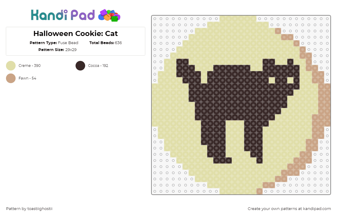 Halloween Cookie: Cat - Fuse Bead Pattern by toastiighostii on Kandi Pad - cookie,cat,halloween,dessert,spooky,food,beige,black,brown