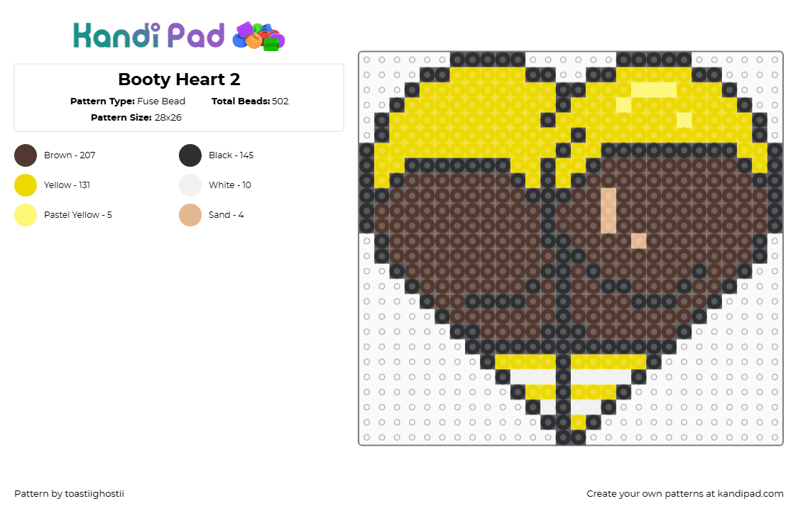 Booty Heart 2 - Fuse Bead Pattern by toastiighostii on Kandi Pad - brown,yellow