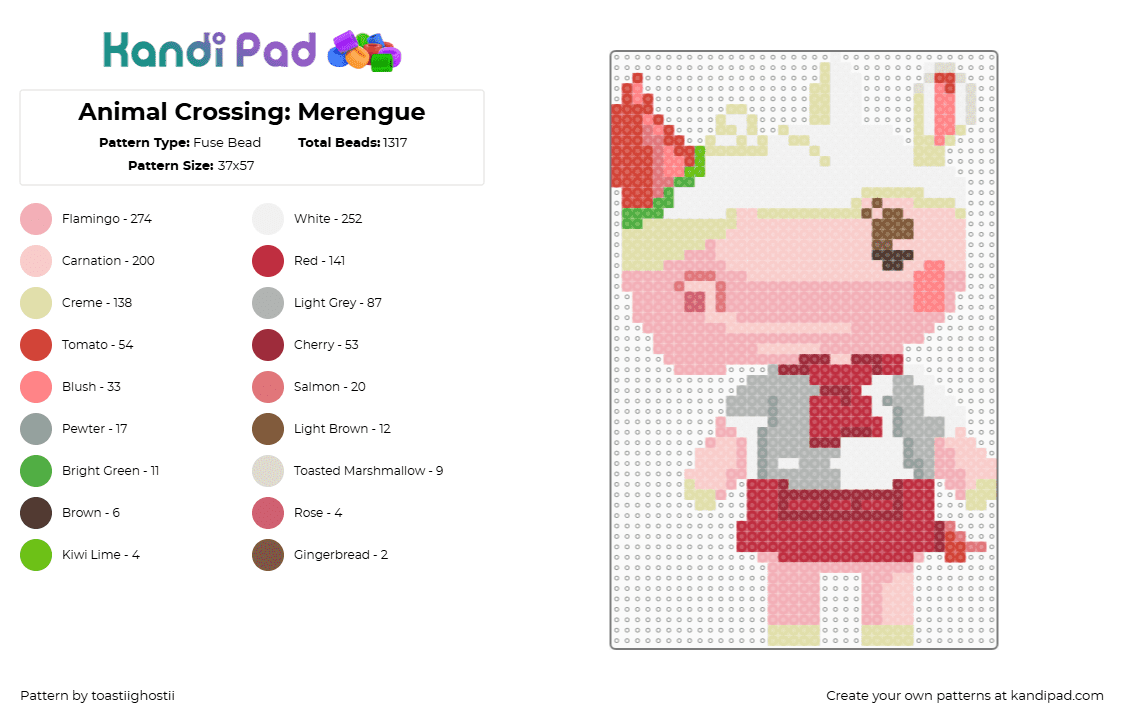 Animal Crossing: Merengue - Fuse Bead Pattern by toastiighostii on Kandi Pad - red,beige,yellow