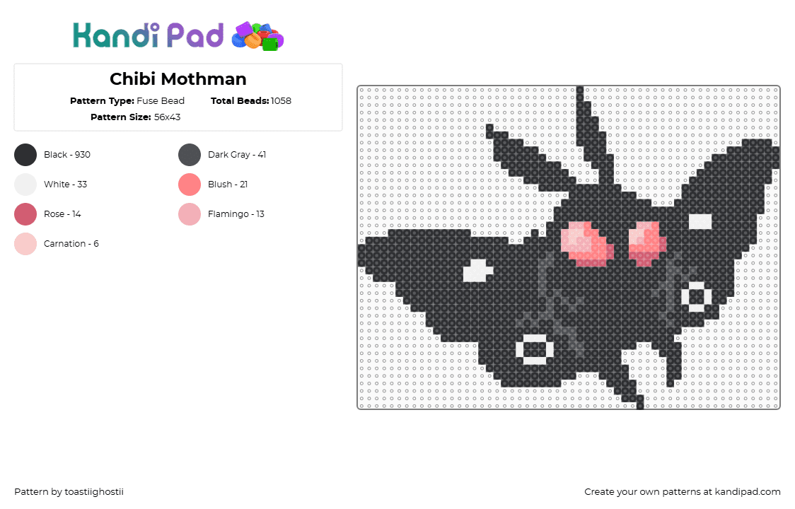 Chibi Mothman - Fuse Bead Pattern by toastiighostii on Kandi Pad - 