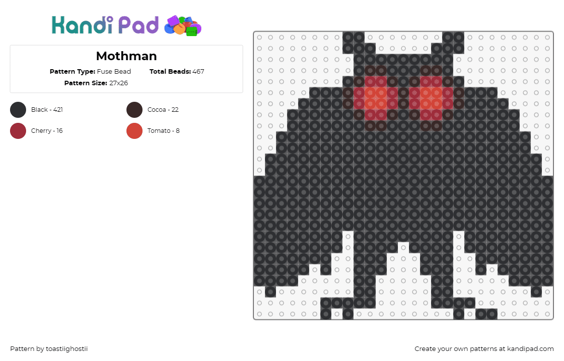 Mothman - Fuse Bead Pattern by toastiighostii on Kandi Pad - mothman,mythological,silhouette,spooky,folklore,halloween,black