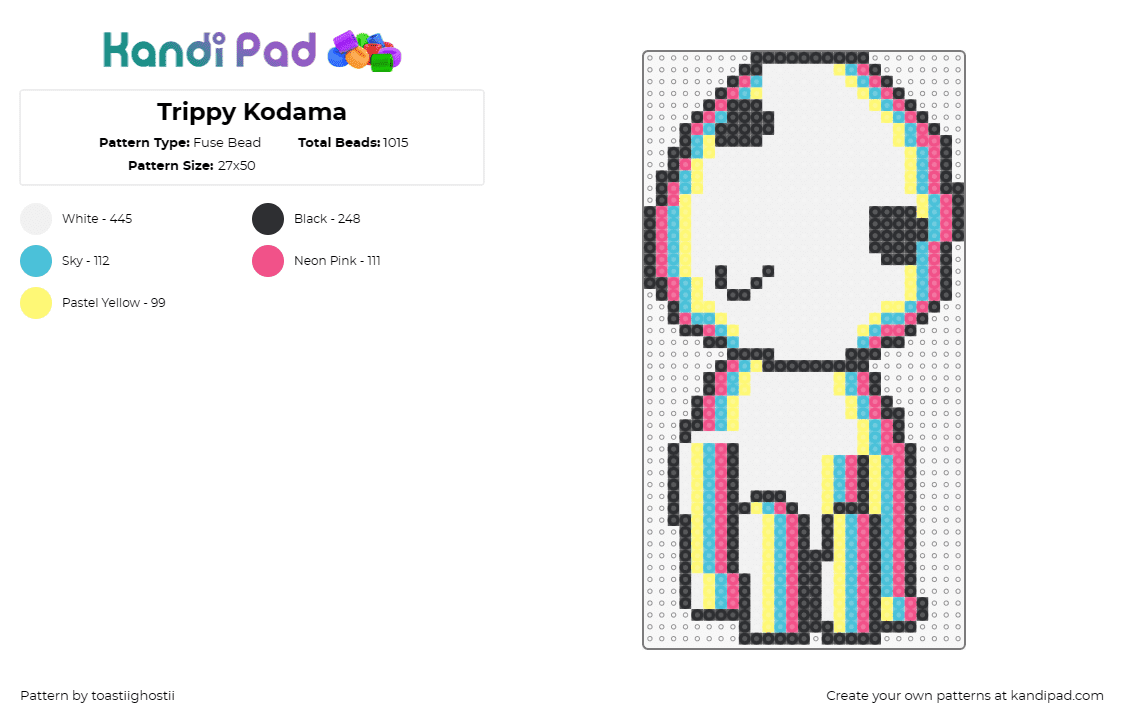 Trippy Kodama - Fuse Bead Pattern by toastiighostii on Kandi Pad - kodama,tree spirit,princess mononoke,ghibli,trippy,enigmatic,whimsical,vibrant,m