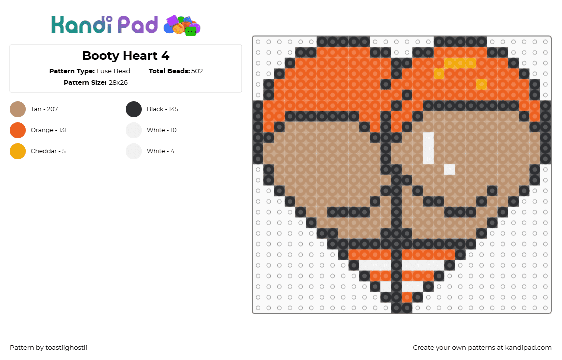 Booty Heart 4 - Fuse Bead Pattern by toastiighostii on Kandi Pad - beige,orange
