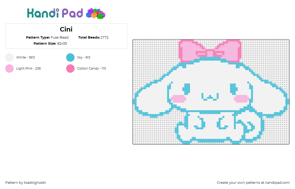 Cini - Fuse Bead Pattern by toastiighostii on Kandi Pad - cinnamoroll,sanrio,cute,bow,character,anime,white,light blue,pink