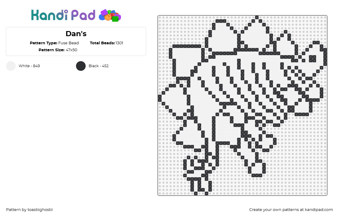 Dan\'s - Fuse Bead Pattern by toastiighostii on Kandi Pad - dinosaur,game grumps,dan,skeleton,youtube,black,white