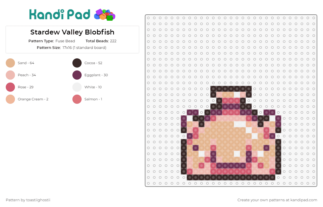 Stardew Valley Blobfish - Fuse Bead Pattern by toastiighostii on Kandi Pad - blobfish,stardew valley,video game,pink