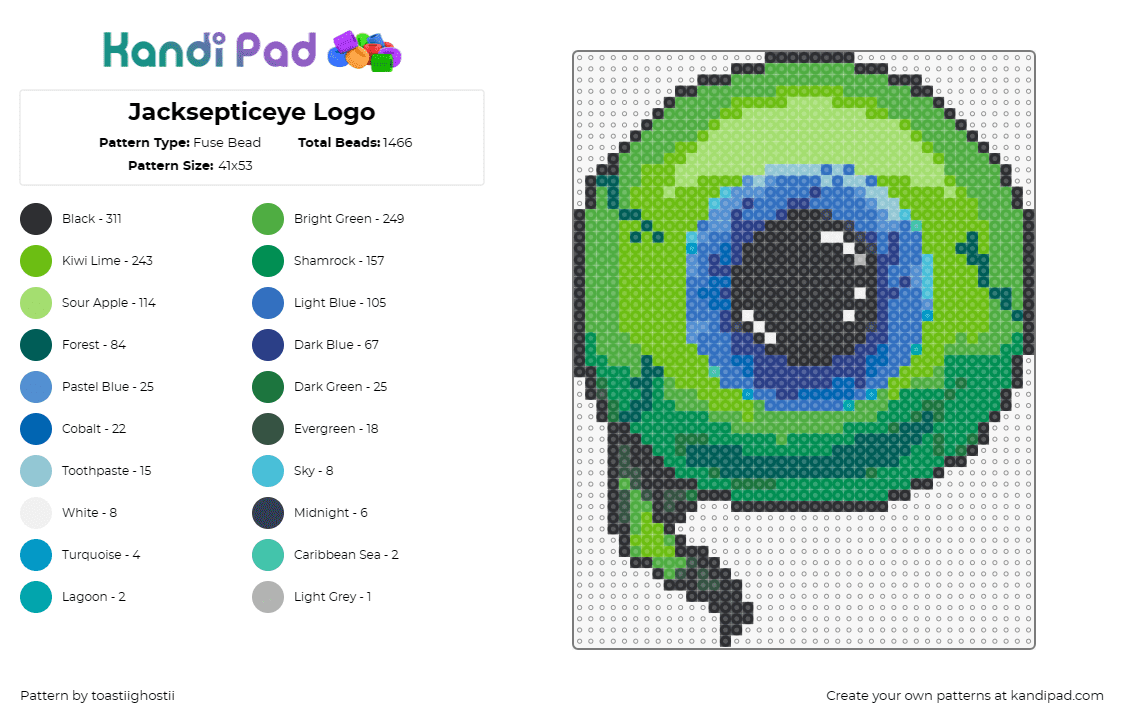 Jacksepticeye Logo - Fuse Bead Pattern by toastiighostii on Kandi Pad - jacksepticeye,eyeball,spooky,youtube,streamer