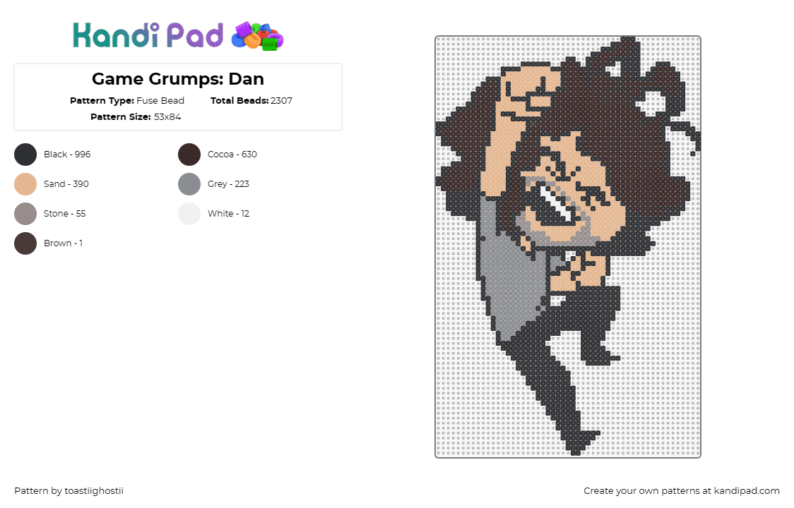 Game Grumps: Dan - Fuse Bead Pattern by toastiighostii on Kandi Pad - dan,game grumps,youtube,character,tan,brown,gray