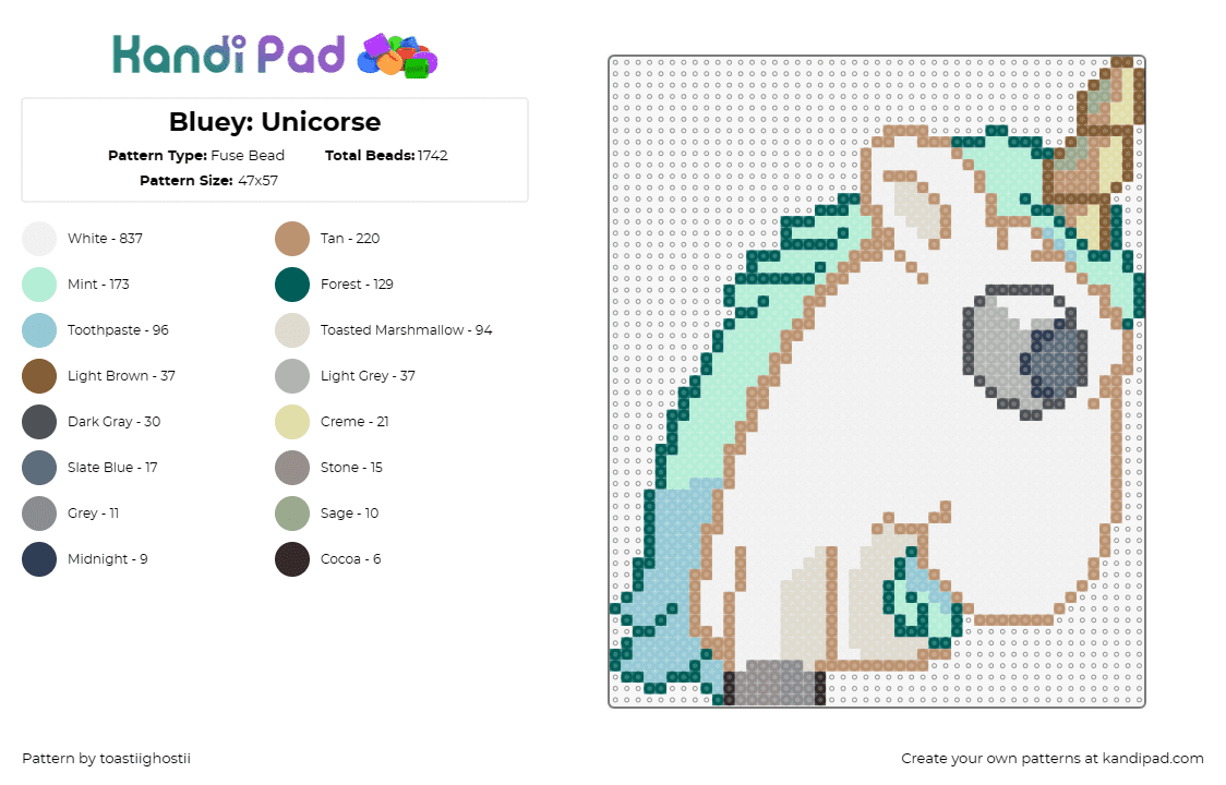 Bluey: Unicorse Fuse Bead Pattern - Kandi Pad | Kandi Patterns, Fuse ...