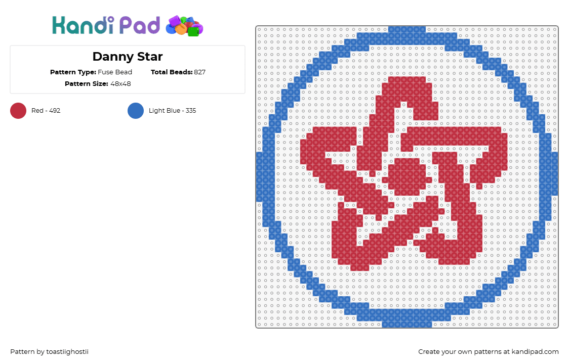 Danny Star - Fuse Bead Pattern by toastiighostii on Kandi Pad - danny sexbang,logo,star,music,red,blue