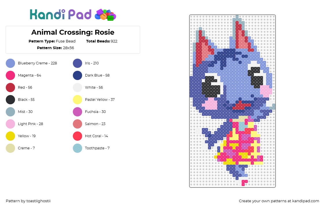 Animal Crossing: Rosie - Fuse Bead Pattern by toastiighostii on Kandi Pad - light blue,purple