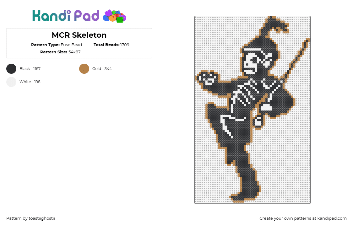 MCR Skeleton - Fuse Bead Pattern by toastiighostii on Kandi Pad - my chemical romance,emo,skeleton,scene,band,parade,music,black,white