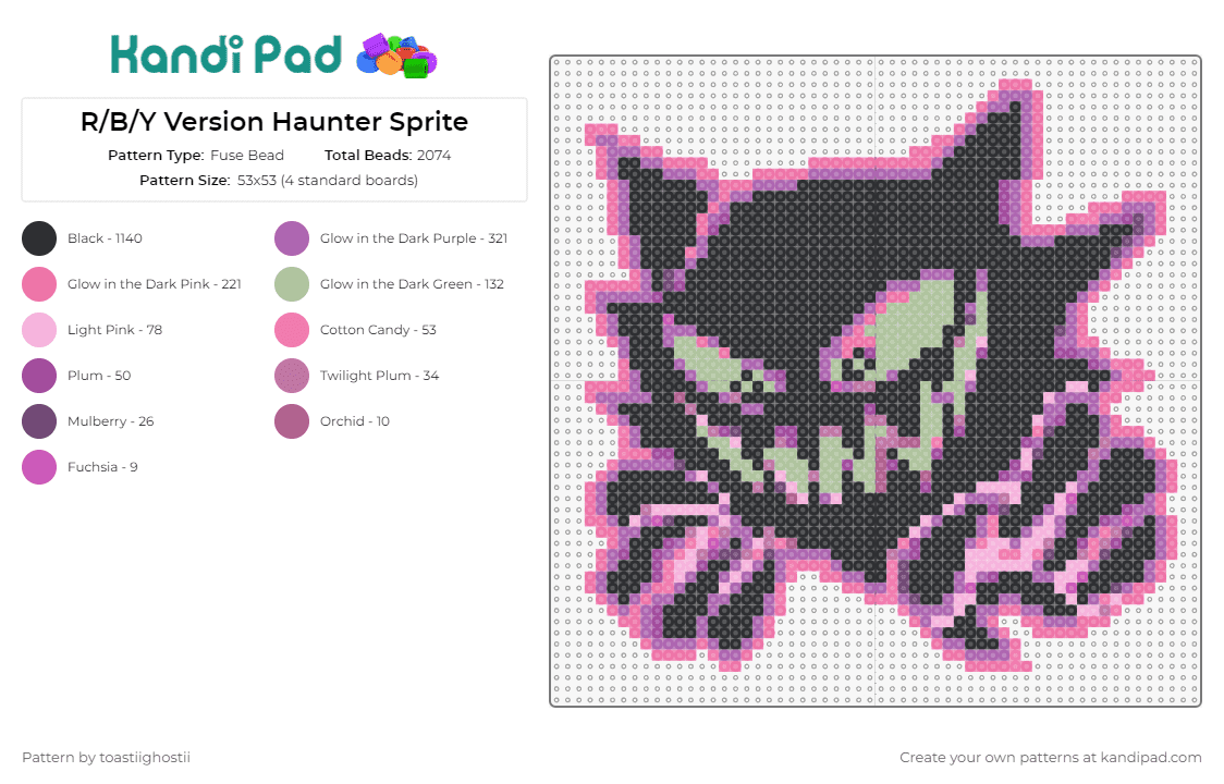 R/B/Y Version Haunter Sprite - Fuse Bead Pattern by toastiighostii on Kandi Pad - haunter,pokemon,classic,gaming,nostalgia,eerie,spectral,gamer,collector,pink,black