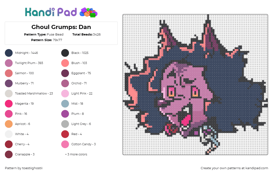 Ghoul Grumps: Dan - Fuse Bead Pattern by toastiighostii on Kandi Pad - game grumps,dan,halloween,spooky,pink,purple