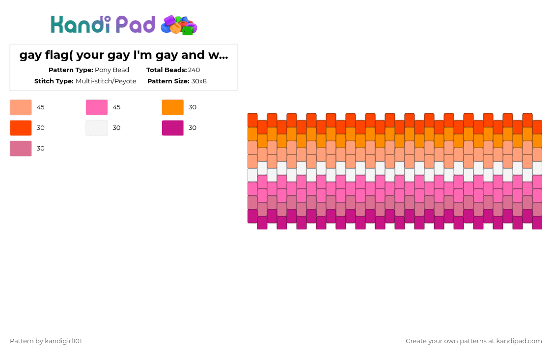 gay flag( your gay I\'m gay and we all are gayyyyy) - Pony Bead Pattern by deleted_user_733155 on Kandi Pad - orange,pink