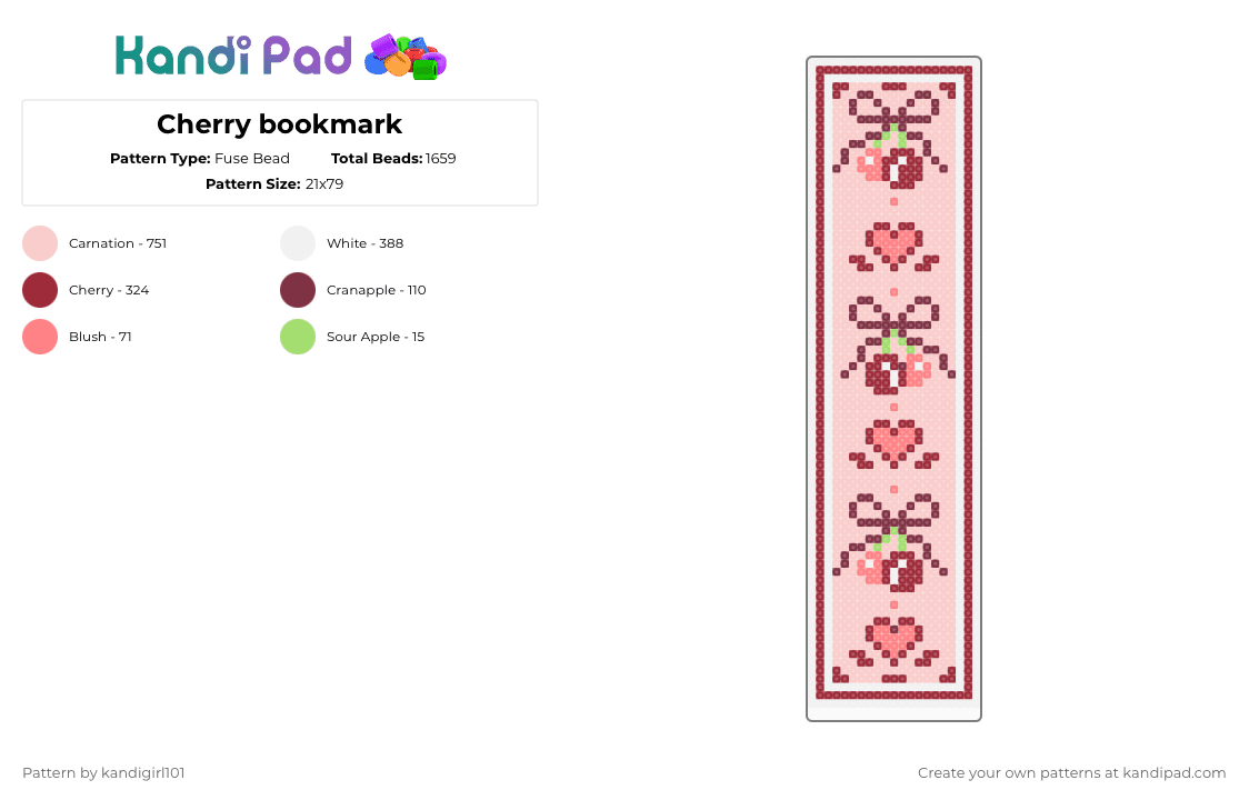 Cherry bookmark - Fuse Bead Pattern by deleted_user_733155 on Kandi Pad - red,beige