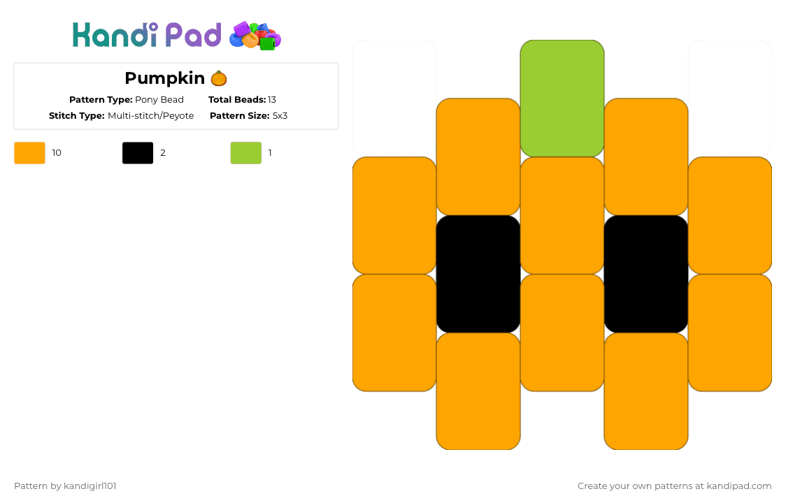 Pumpkin 🎃 - Pony Bead Pattern by deleted_user_733155 on Kandi Pad - orange