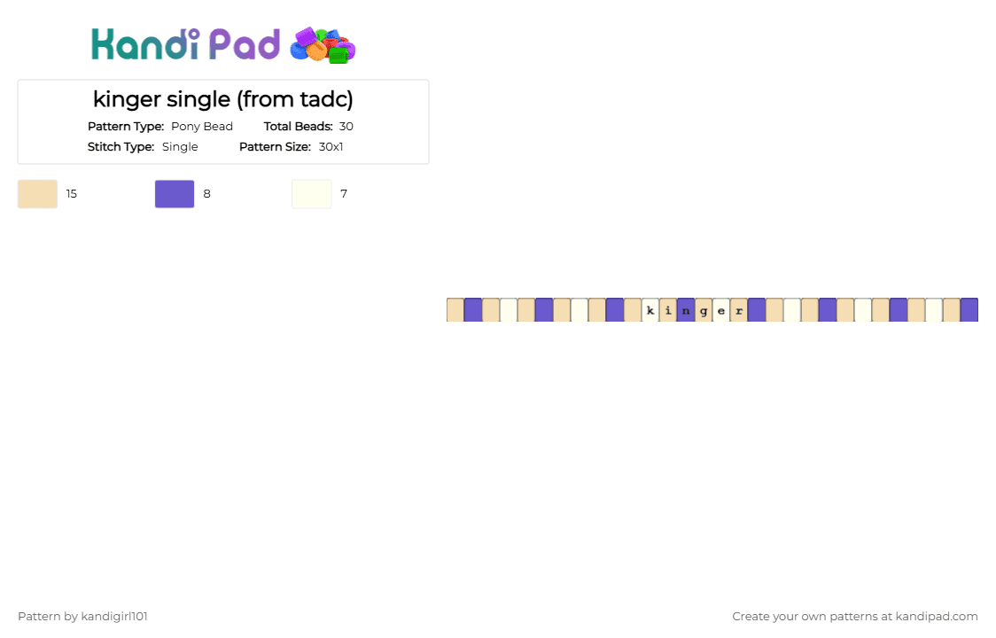kinger single (from tadc) - Pony Bead Pattern by deleted_user_733155 on Kandi Pad - beige, blue