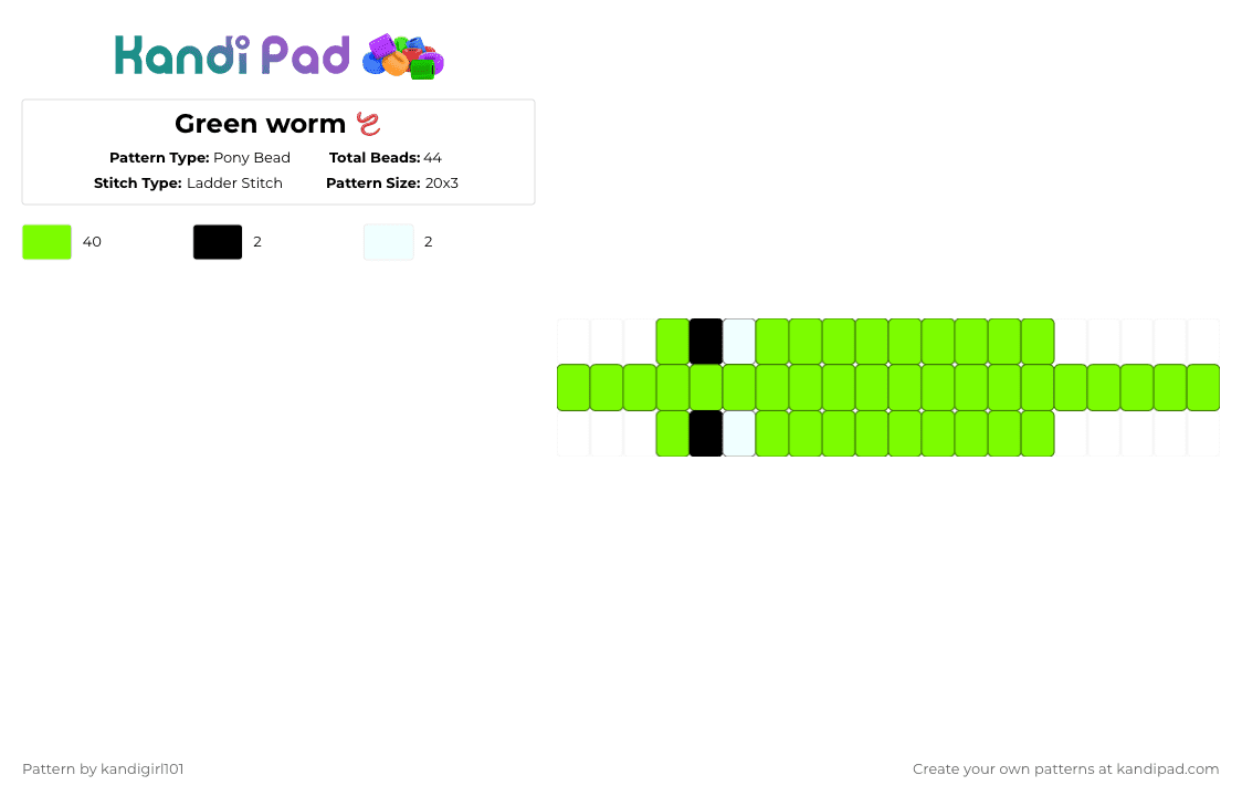 Green worm 🪱 - Pony Bead Pattern by deleted_user_733155 on Kandi Pad - green